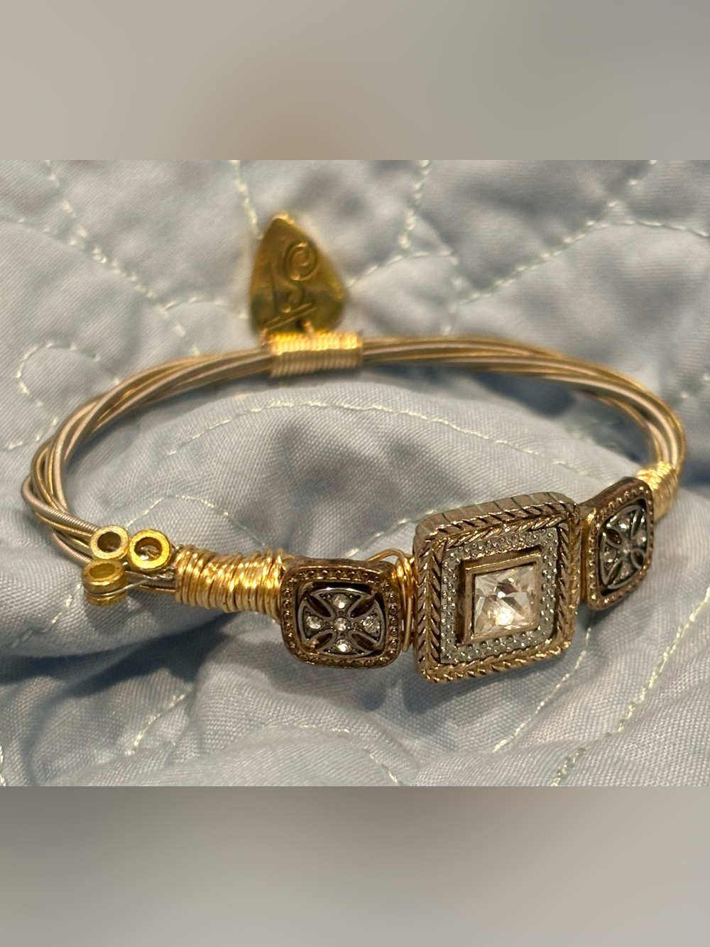 String Theory Guitar String bangle bracelet gold toned rhinestones
